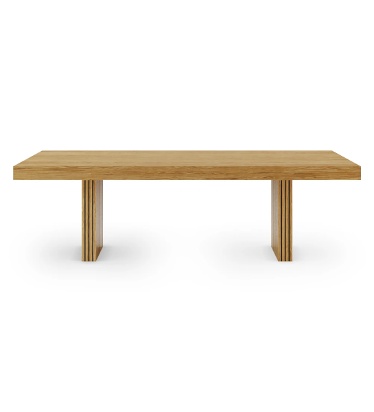 Mesa de jantar Cannes retangular 250 x 110 cm, em carvalho natural, pés com frisos.