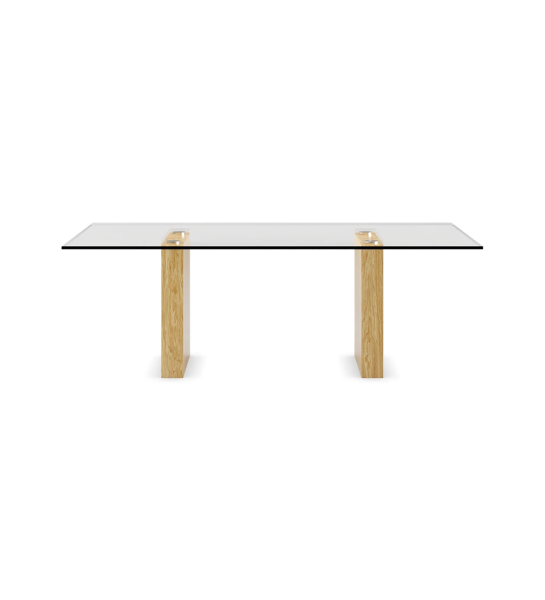 Cannes rectangular dining table 200 x 98 cm, glass top, natural oak feet.