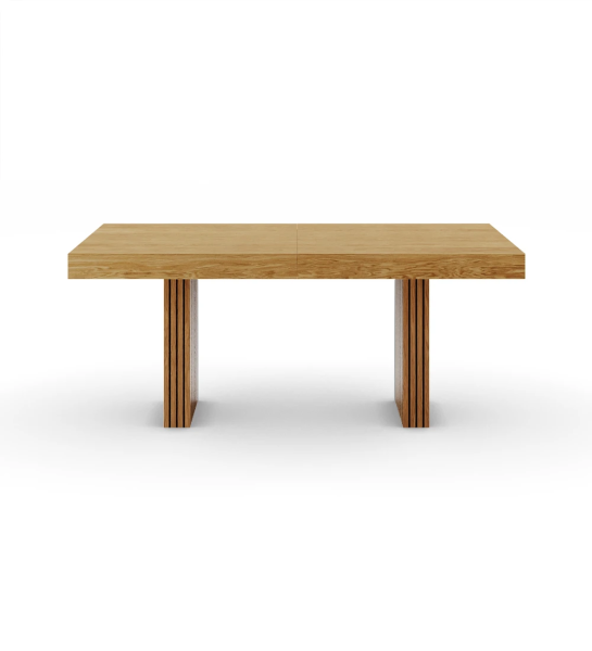Mesa de jantar extensível retangular em carvalho natural, pés com frisos. 