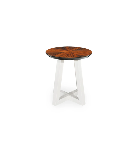 Nice round side table, top in high gloss palissander, pearl lacquered foot, Ø 45 cm.