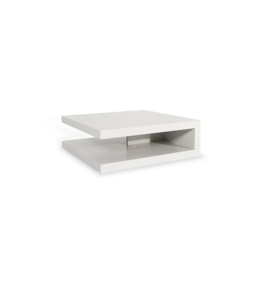 Mesa de centro Nice cuadrada, 2 tapas lacadas perla y mesa de centro Nice cuadrada en roble natural, 90 x 90 cm.
