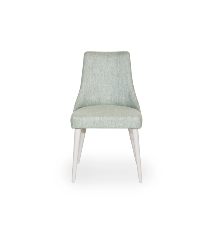 Chair upholstered in fabric, with pearl lacquered feet.