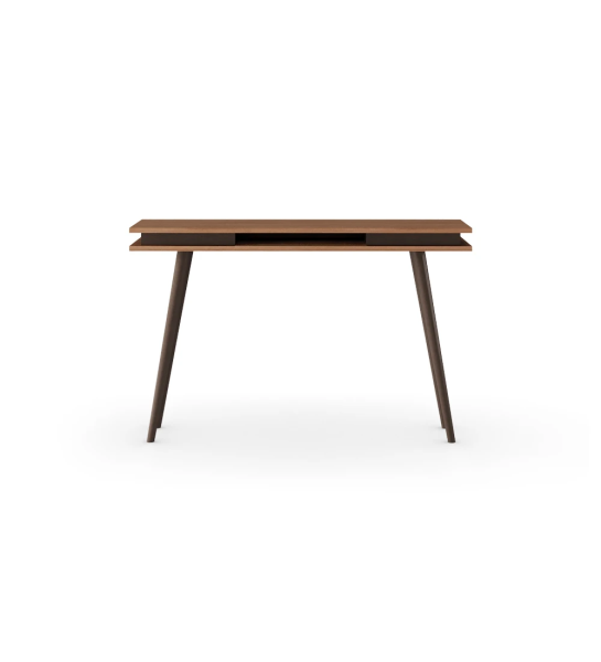 Consola Oslo em nogueira, pés lacados a castanho escuro, 130 x 83 cm.