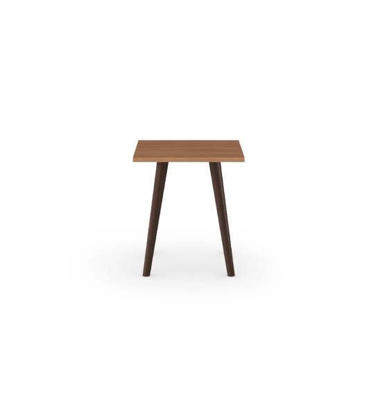 Oslo square side table, walnut top, dark brown lacquered feet, 45 x 45 cm.