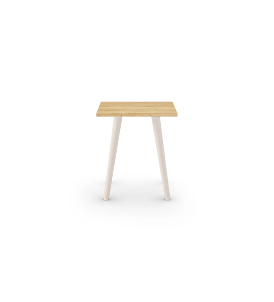 Mesa auxiliar Oslo cuadrada, tapa de roble natural y pies lacados perla, 45 x 45 cm.