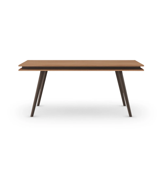 Table de repas rectangulaire extensible Oslo, 180(230) x 100 cm, plateau en noyer, pieds laqués marron foncé.