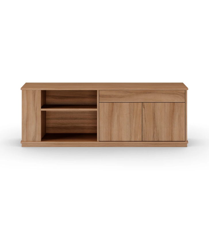 Side unit in walnut, with 2 doors and 1 drawer, with shelves.