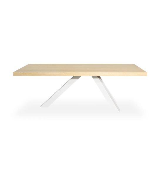 Oporto rectangular dining table 220 x 105 cm, natural oak top, pearl lacquered metal feet.