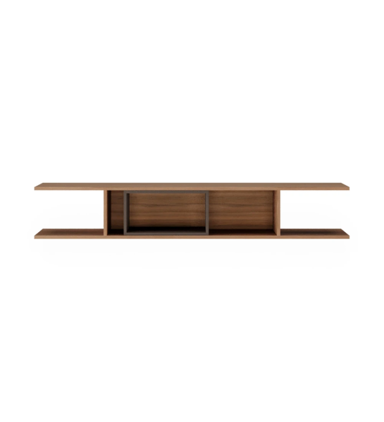 Oslo shelf in walnut, dark brown lacquered module, 182 x 26 cm.