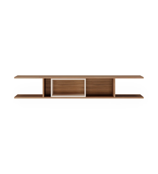 Oslo shelf in walnut, pearl lacquered module, 182 x 26 cm.