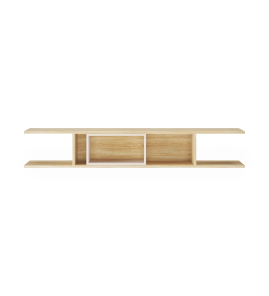 Oslo shelf in natural oak, pearl lacquered module, 182 x 26 cm.