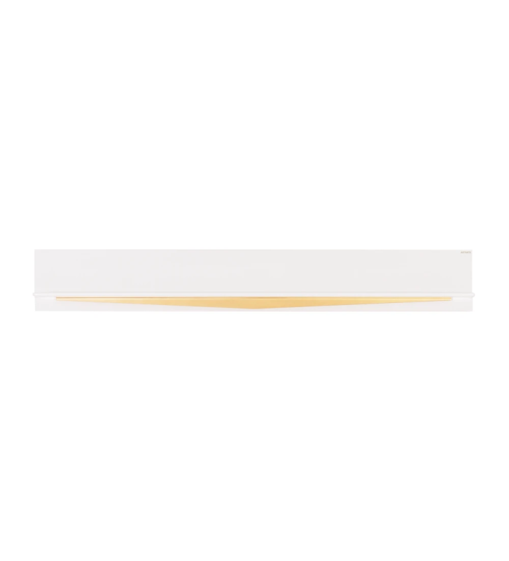 White lacquered shelf, with white oak frame and gold lacquered detail.