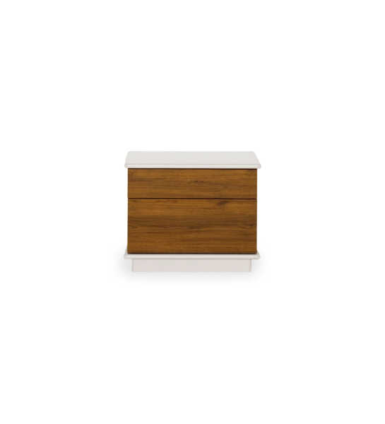 2 drawers, aged oak structure, pearl lacquered top and footer