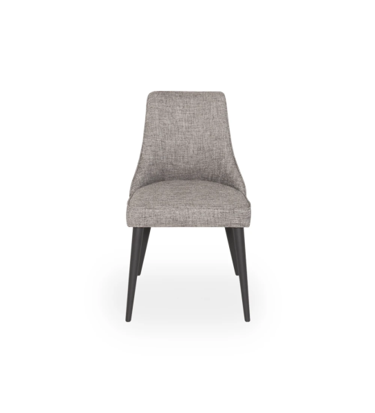 Chaise recouverte de tissu, avec pieds laqués noirs.