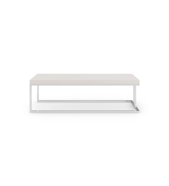 Londres rectangular center table, pearl lacquered top, stainless steel foot, 120 x 60 cm.