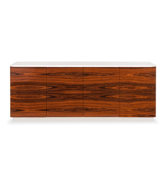 Sideboard with 4 doors in high gloss palissander, with a drawer for cutlery, with pearl lacquered top and frame.