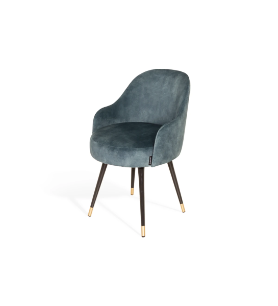 Fabric upholstered swivel chair with black lacquered legs and gold detailing.