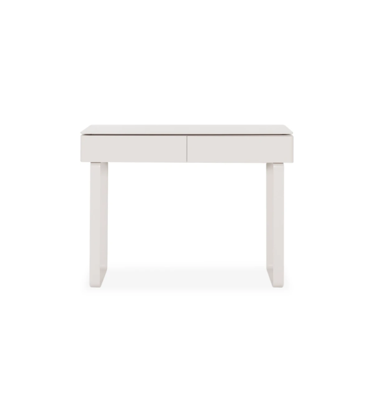 Console with 2 drawers, frame and pearl lacquered metal feet.
