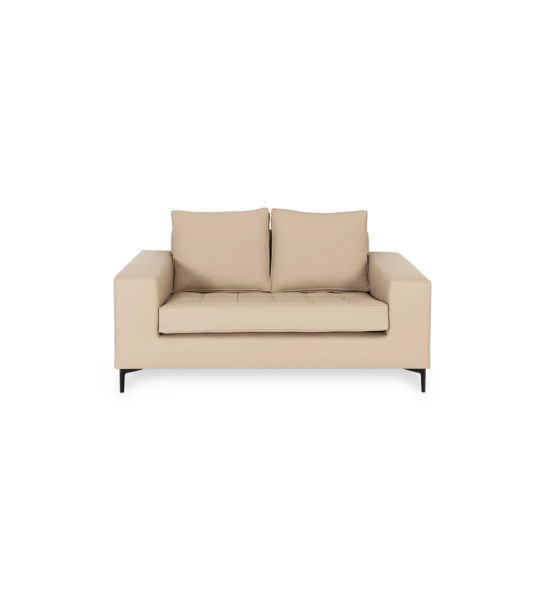 Barcelona 2-seater sofa upholstered in beige eco-leather, black lacquered metal feet, 165 cm.