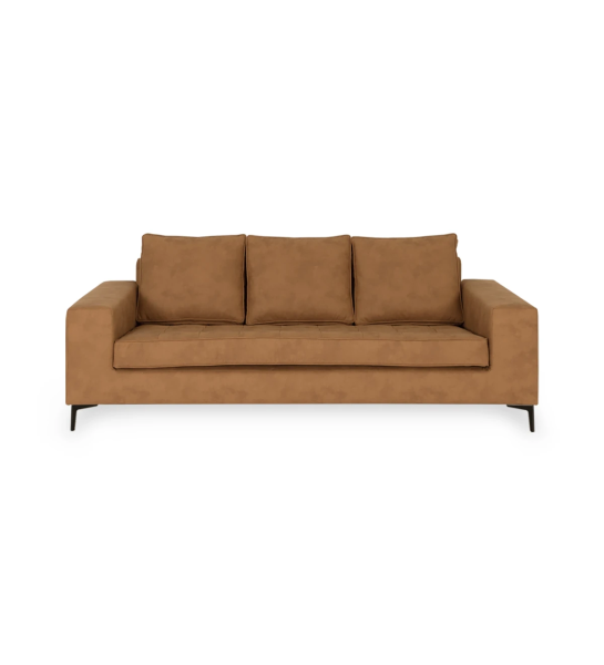 Barcelona 3-seater sofa upholstered in camel fabric, black lacquered metal feet, 224 cm.