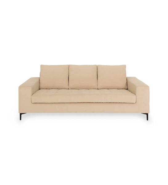Barcelona 3-seater sofa upholstered in beige fabric, black lacquered metal feet, 224 cm.