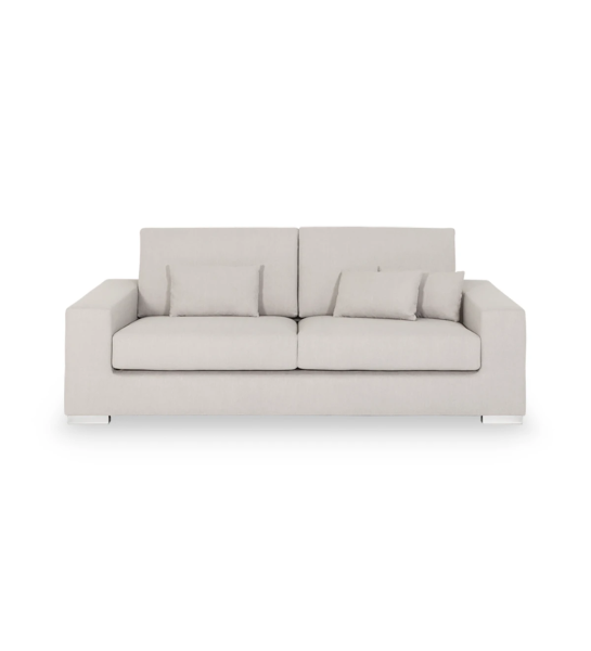Sofá Geneve 3 lugares estofado a tecido pérola, 224 cm.