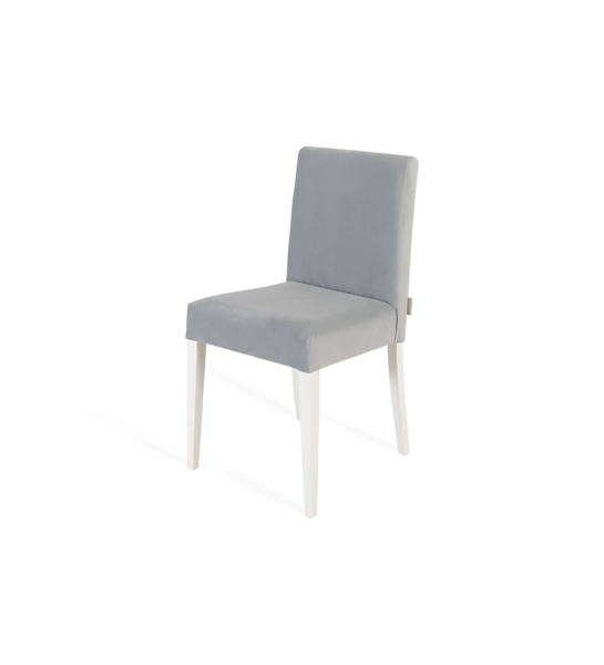 Chair upholstered in fabric, white lacquered feet.