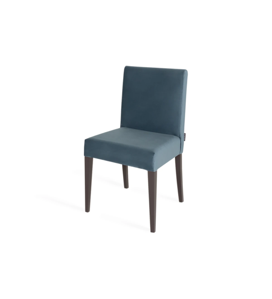 Chair upholstered in fabric, dark brown lacquered feet.
