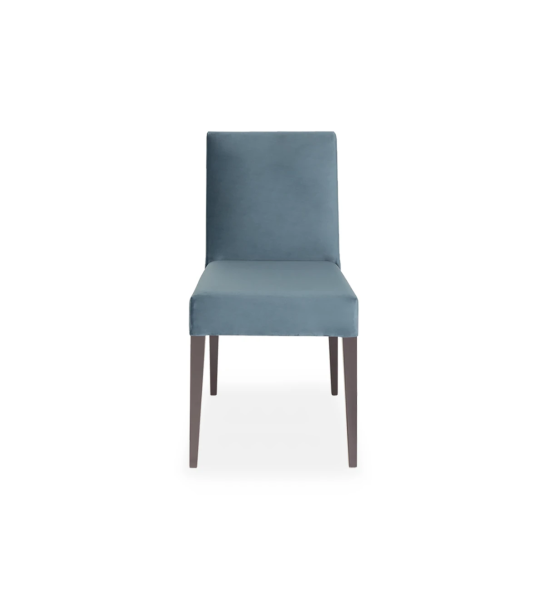 Chair upholstered in fabric, dark brown lacquered feet.