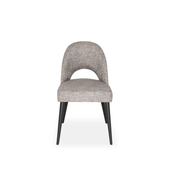 Chaise rembourré en tissu, pieds laquée noir.
