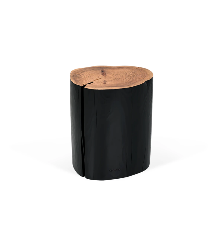 Tall trunk center table in natural black lacquered cryptomeria wood