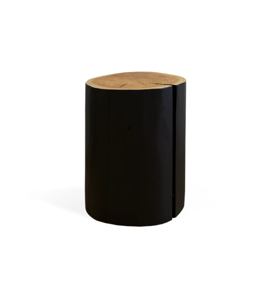 Mesa auxiliar Tronco en madera natural de criptomeria lacada en negro, Ø 35 a 45 cm.