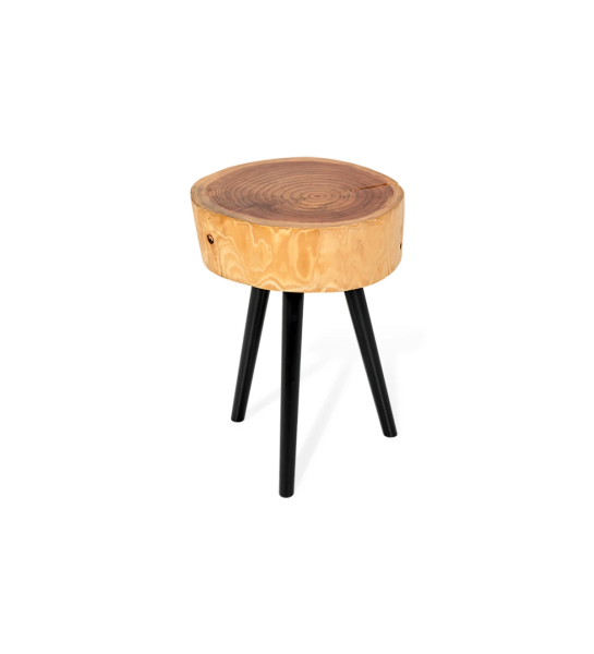 Mesa auxiliar Tronco en madera natural de criptomeria, patas lacadas en negro, Ø 35 a 45 cm.