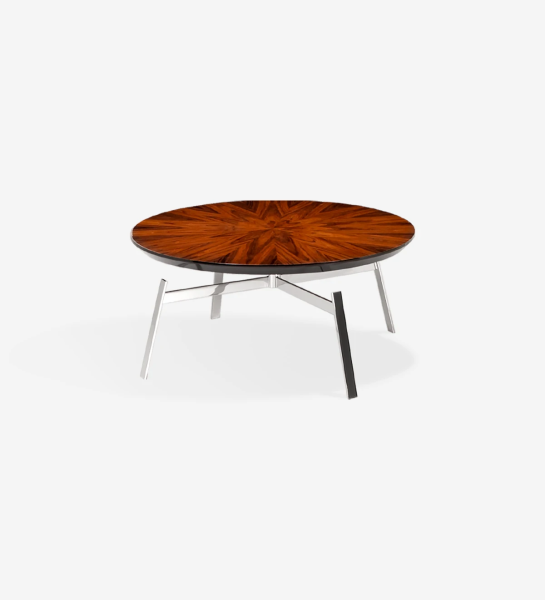 Round center table with high gloss palisander top and stainless steel foot