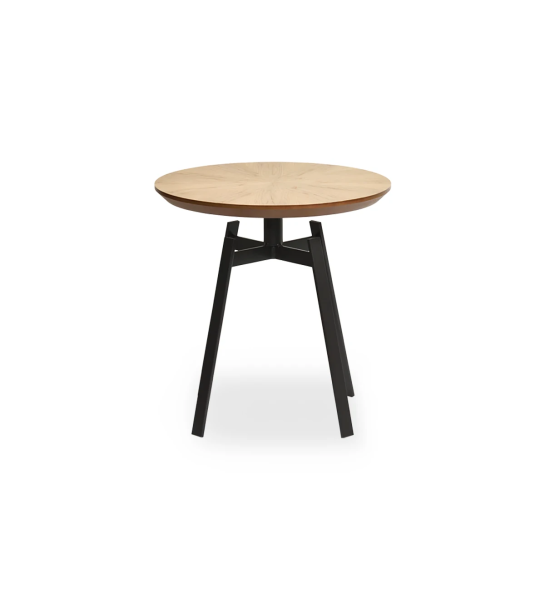 Table d'Appui Tokyo ronde, plateau en chêne naturel, pied en métal laqué noir, Ø 48,5 cm.