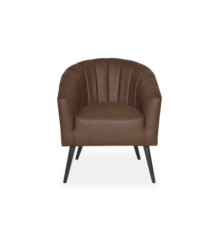 Armchair upholstered in fabric, black lacquered feet.