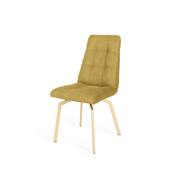 Fabric upholstered chair with gold lacquered metal feet.