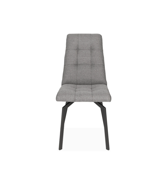 Chaise recouverte de tissu, avec pieds en métal laqué noir.
