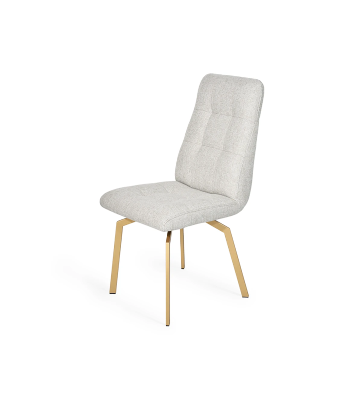 Fabric upholstered chair with gold lacquered metal feet.