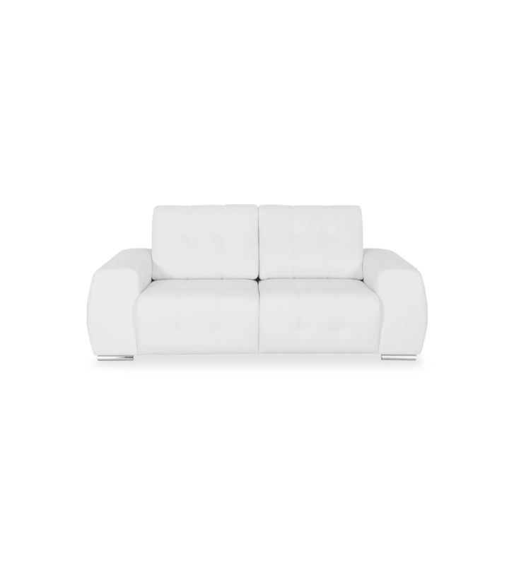 2 seater, upholstered in white eco-leather with chrome legs.