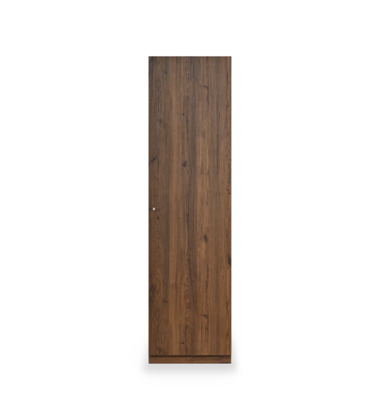 Low bookcase in aged oak, with 1 door and removable shelves.
