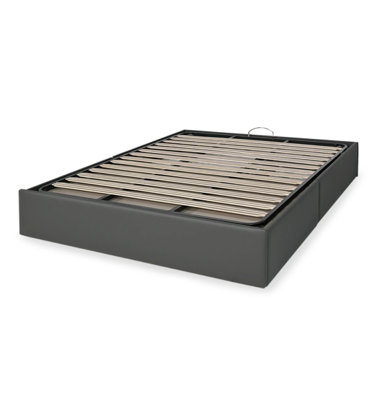 Sommier doble tapizado en ecopiel, con cama elevable y 2 cajones para almacenaje.