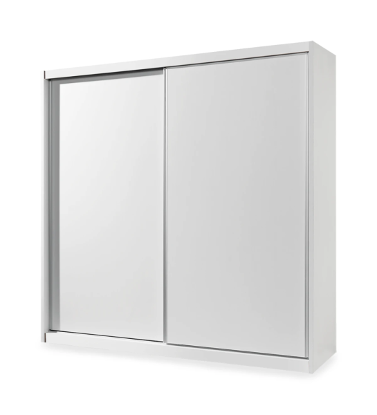 Armoire à 2 portes coulissantes, avec module de 2 tiroirs à l'intérieur, structure en chêne blanc.