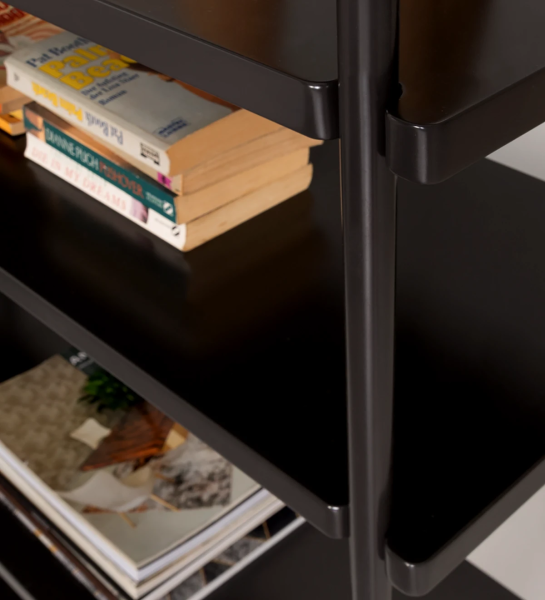 Haia bookcase with shelves and black lacquered metal structure, 265 x 202 cm.