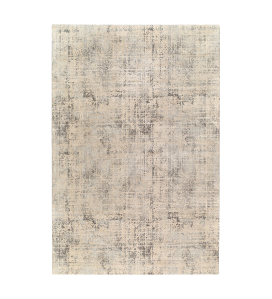 Abstract rug with beige and grey tones, folded edge finish + 6mm feltex backing.