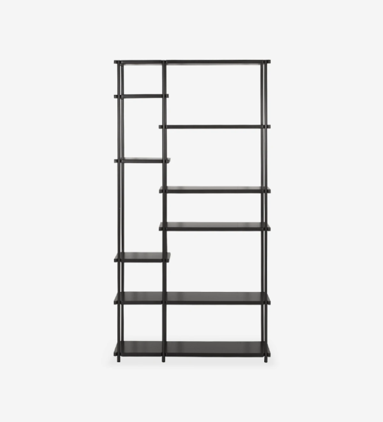 Haia bookcase with shelves and black lacquered metal structure, 105 x 202 cm.