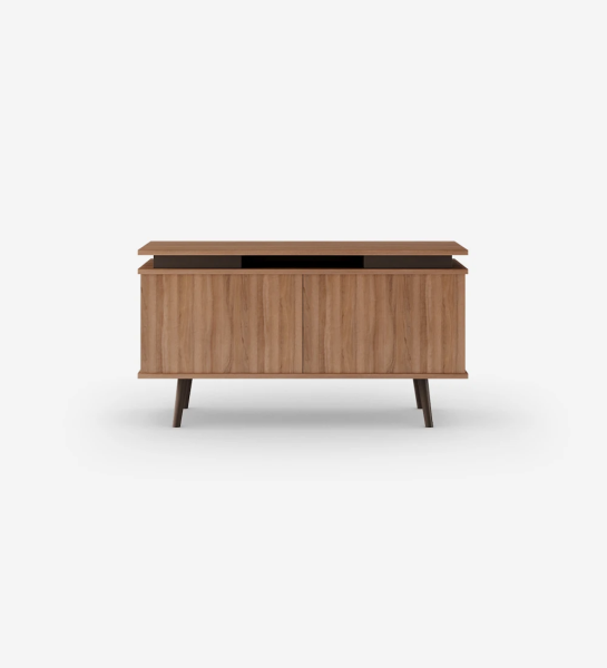 Oslo TV stand 2 doors and walnut structure, dark brown lacquered feet, 120 x 58,8 cm.