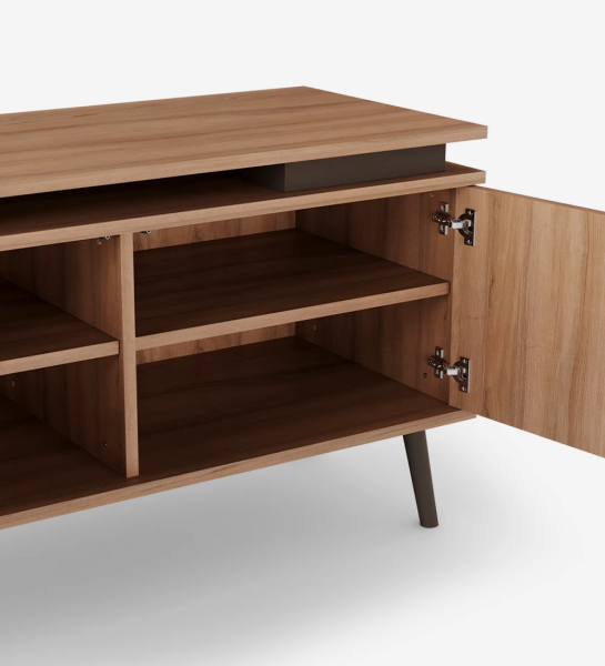 Oslo TV stand 2 doors and walnut structure, dark brown lacquered feet, 120 x 58,8 cm.