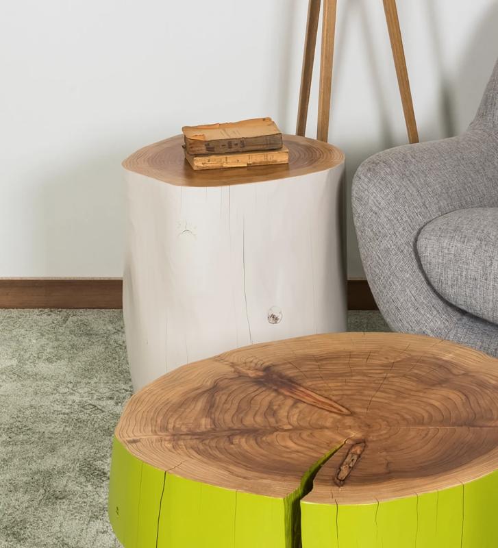 Tall trunk center table in natural pearl lacquered cryptomeria wood