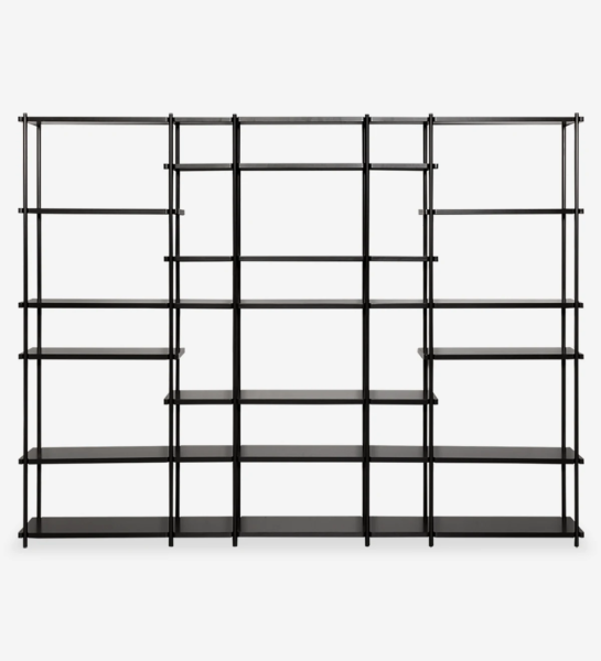 Librería Haia con estantes y estructura de metal lacado en negro de 265 x 202 cm.